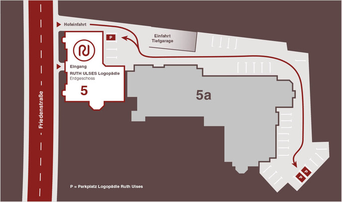 Detailplan zur Anfahrt und Parkplatzsituation direkt am Gebäude der Praxis Ruth Ulses.
